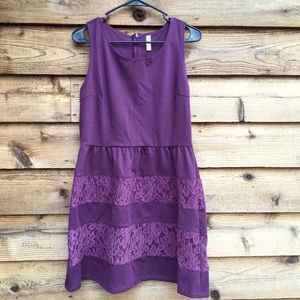 XHILARATION Purple Dress with Lace, SIZE L
